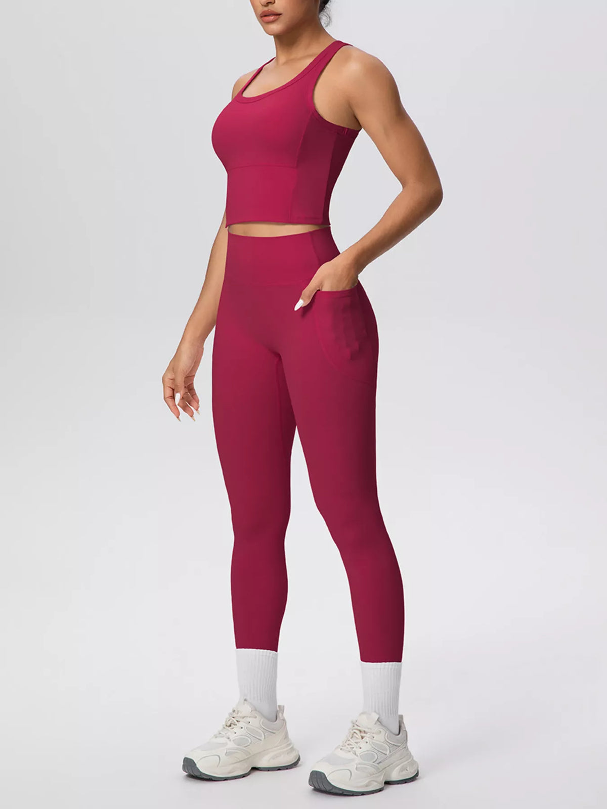 Scoop Neck Tank and High-Waisted Leggings Active Set in Cerise
