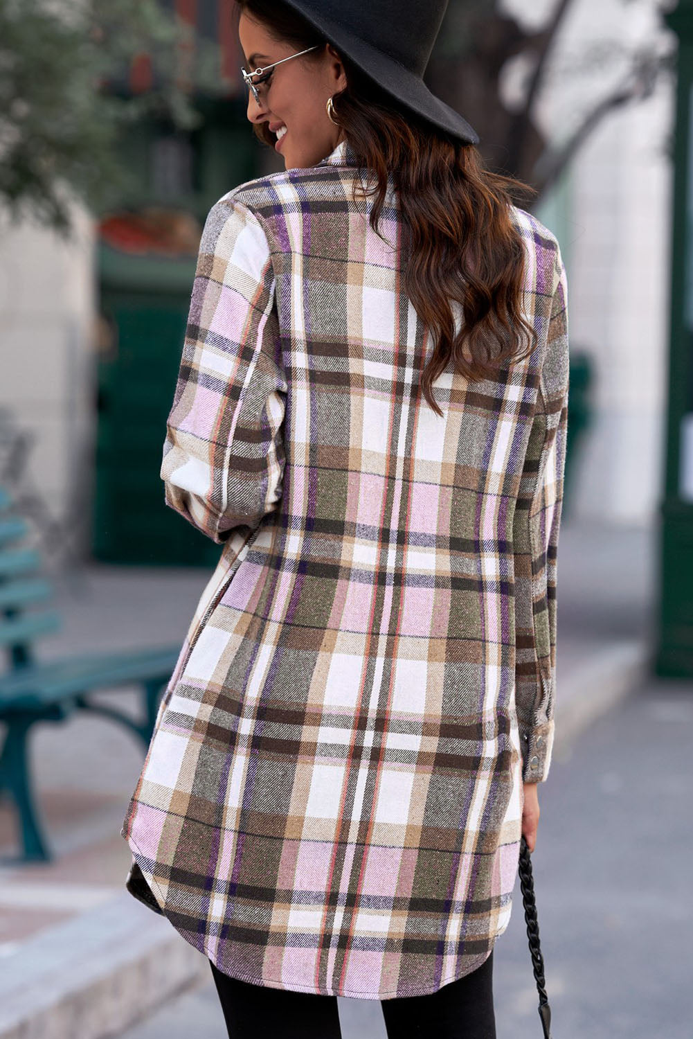 Plaid Button-Up Longline Shirt Jacket - Lilixa.store