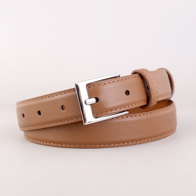 Classic Leather Skinny Belt with Silver Buckle - Lilixa.store