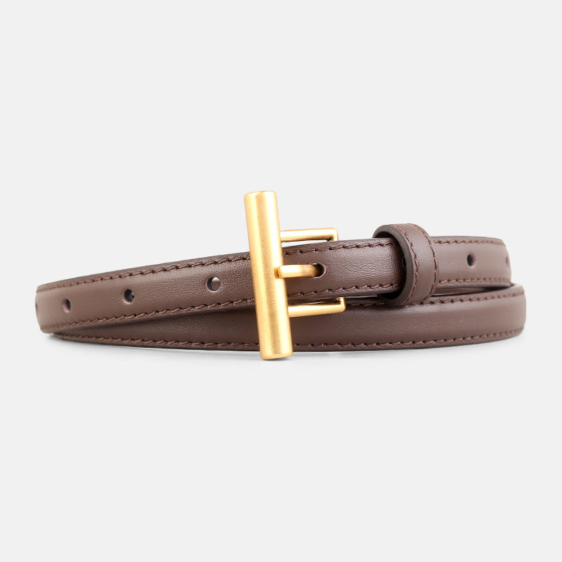 Leather Belt with Golden T-Buckle - Lilixa.store