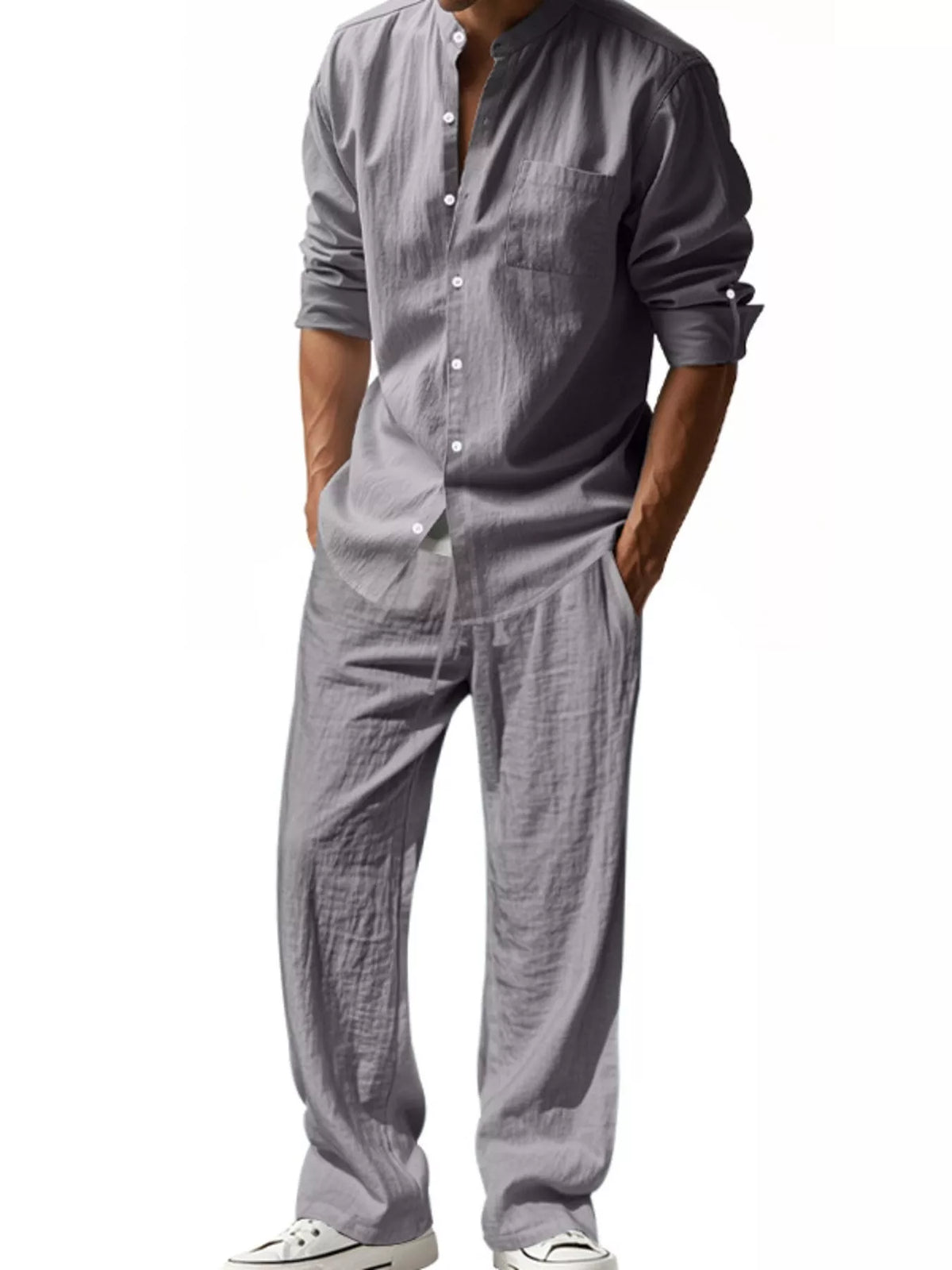 Men's Full Size Casual Button Up Shirt and Pants Plus Size - Lilixa.store