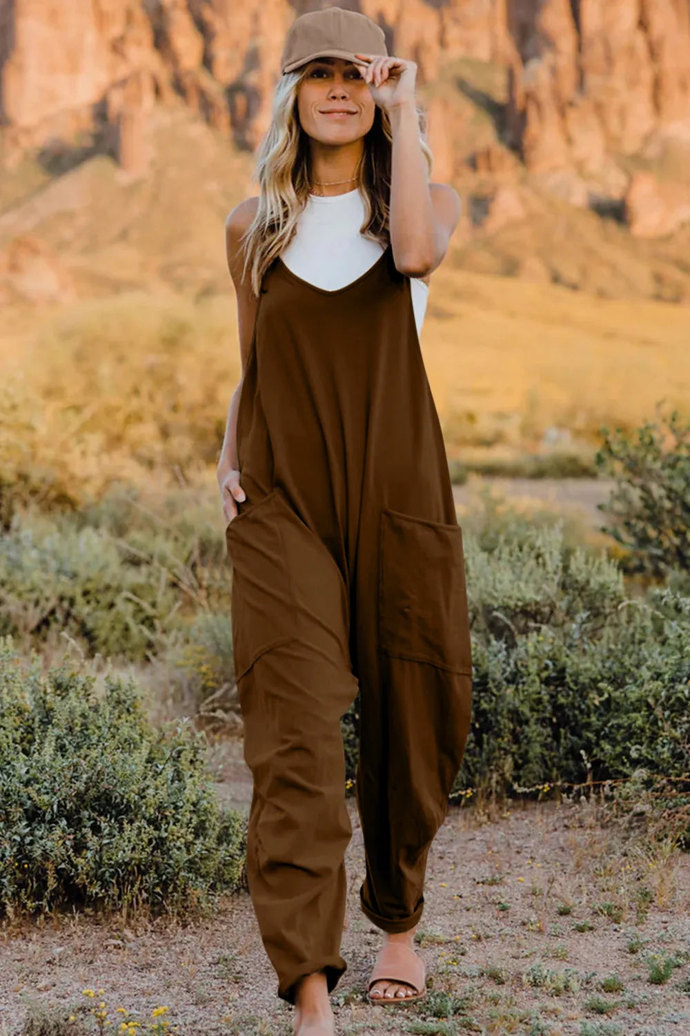 Double Take Full Size V-Neck Sleeveless Jumpsuit with Pockets - Lilixa.store