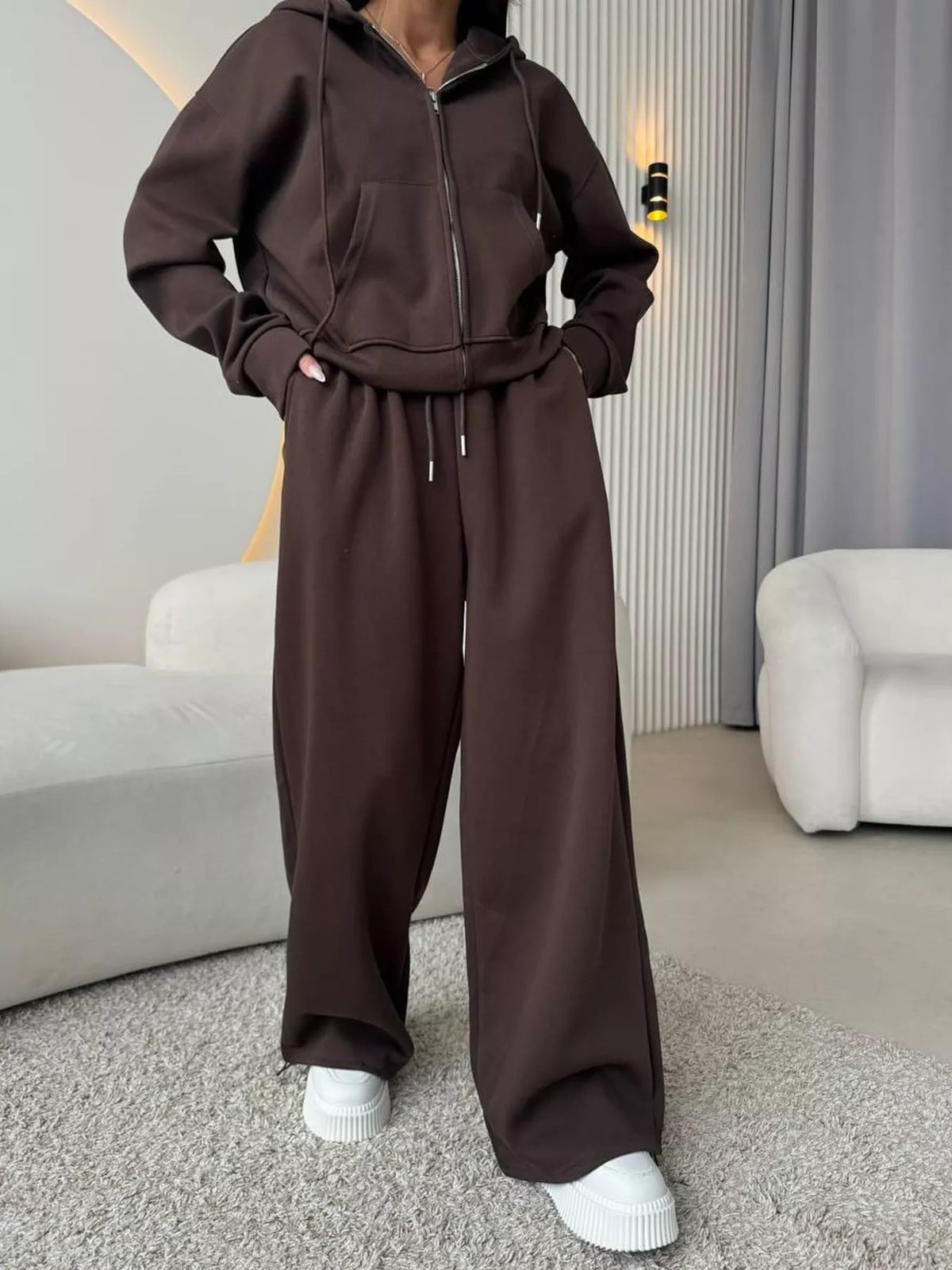 Zip-Up Hoodie and Wide-Leg Pants Set - Lilixa.store