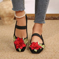Flower Square Toe Slip-Ons in Black, view 4