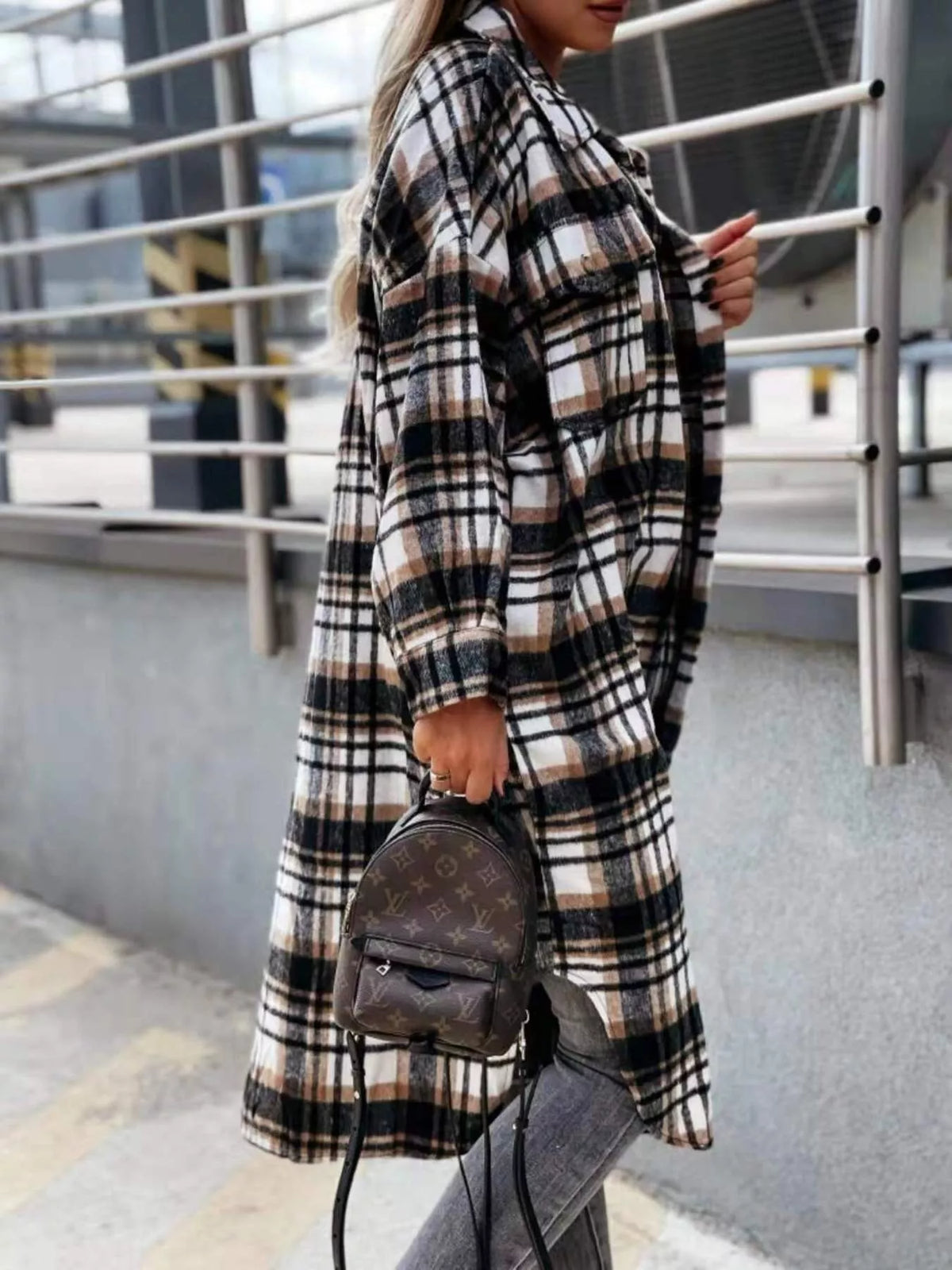Plaid Button Up Longline Shacket, view 11