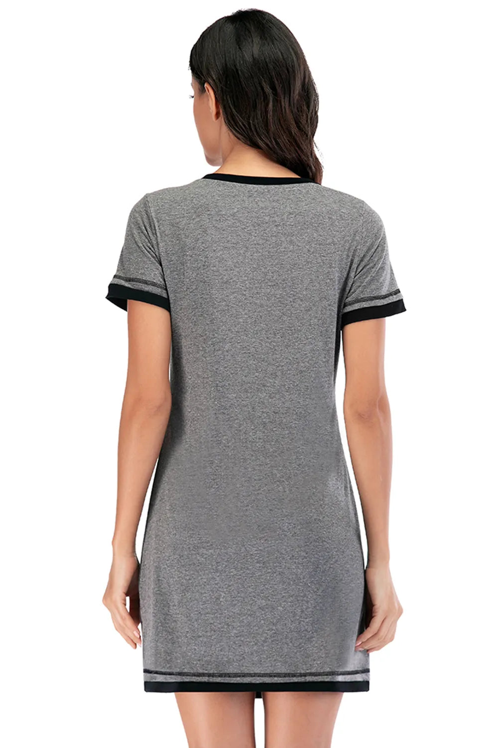 Contrast Trim Short Sleeve Lounge Dress - Lilixa.store
