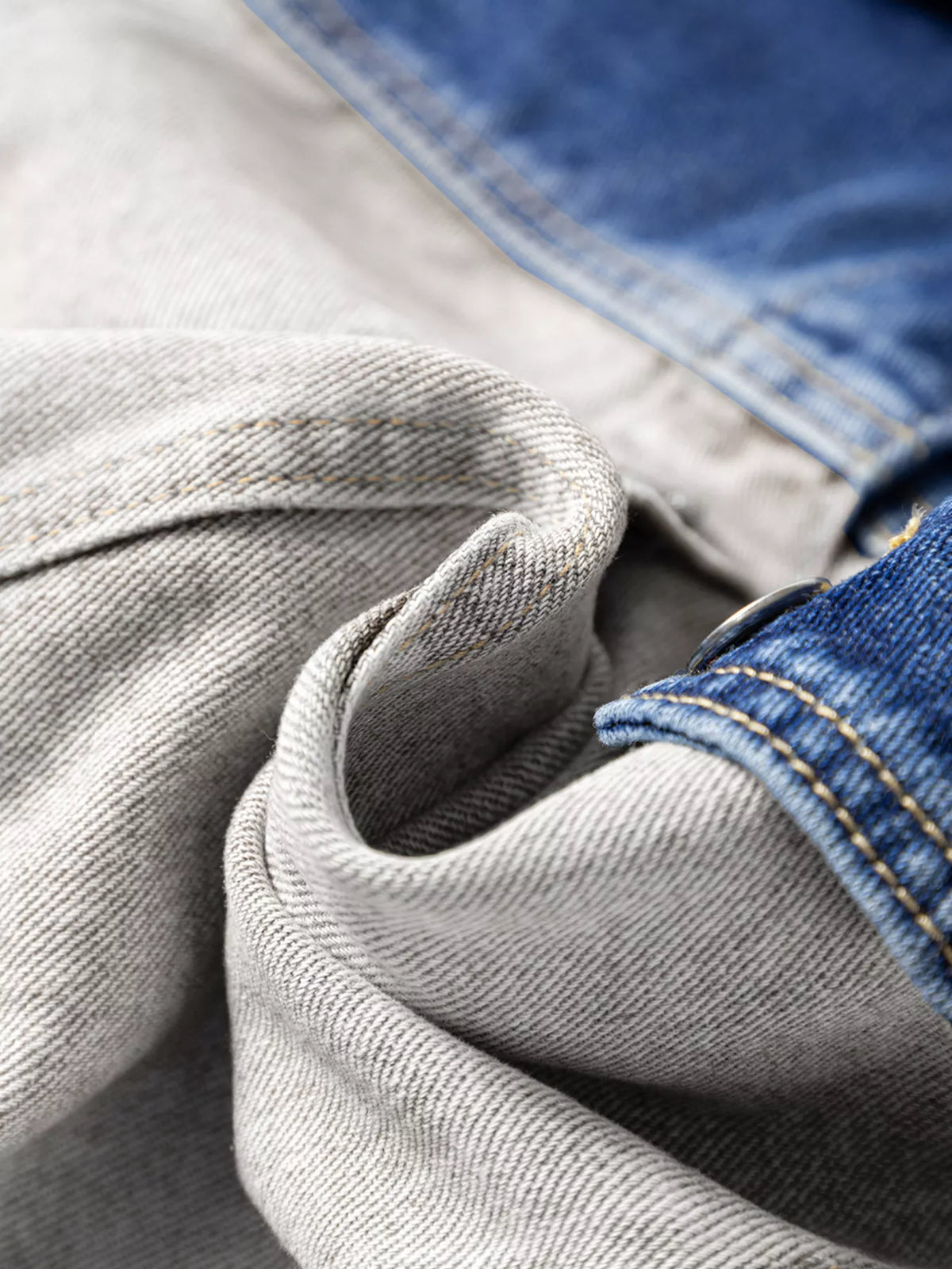 Color Block Patchwork Raw Hem Denim Jacket in Light Gray, view 9