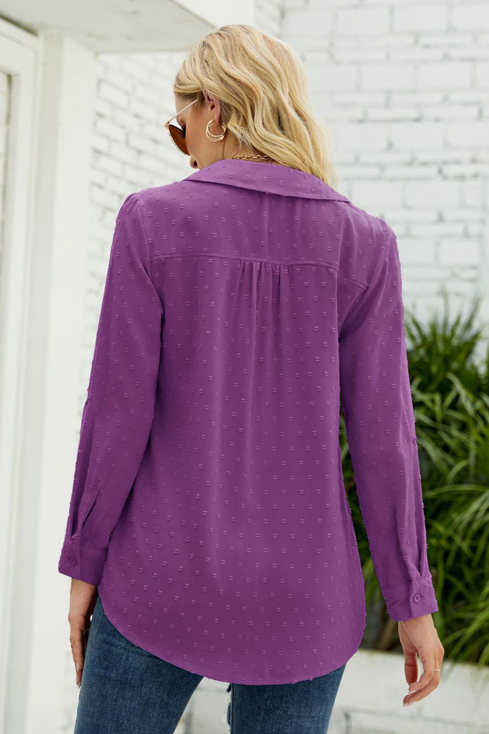 Swiss Dot Johnny Collar Blouse - Lilixa.store