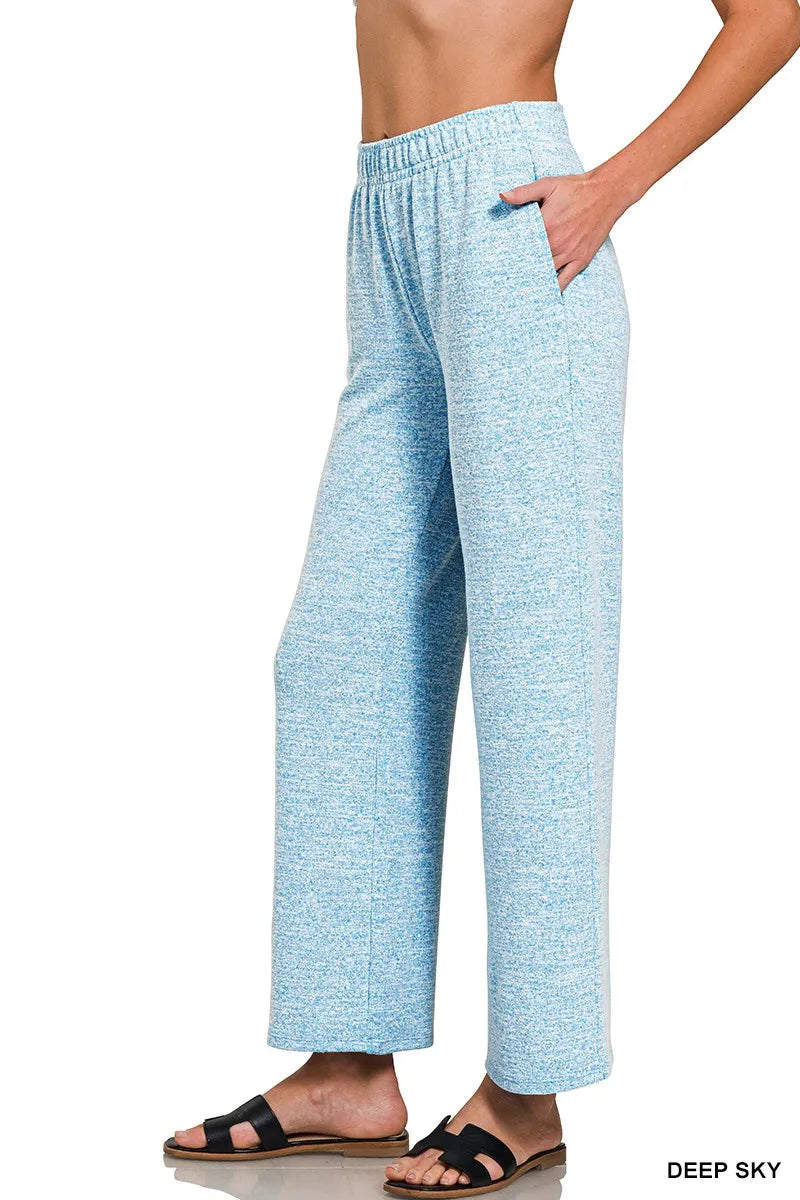 Zenana Soft Melange Hacci Elastic Waistband Lounge Pants - Lilixa.store