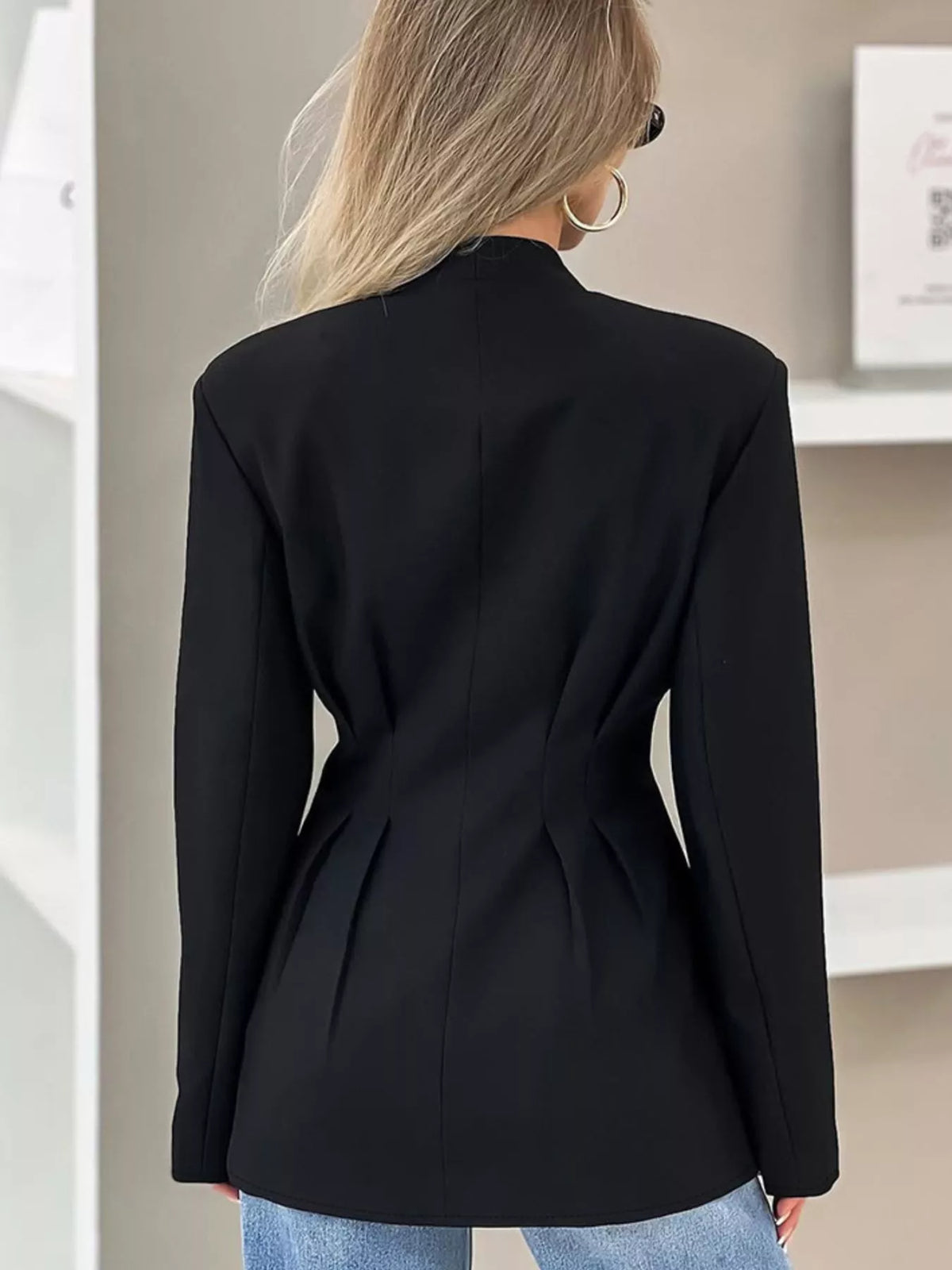 Fitted Button-Down Jacket in Black, view 3