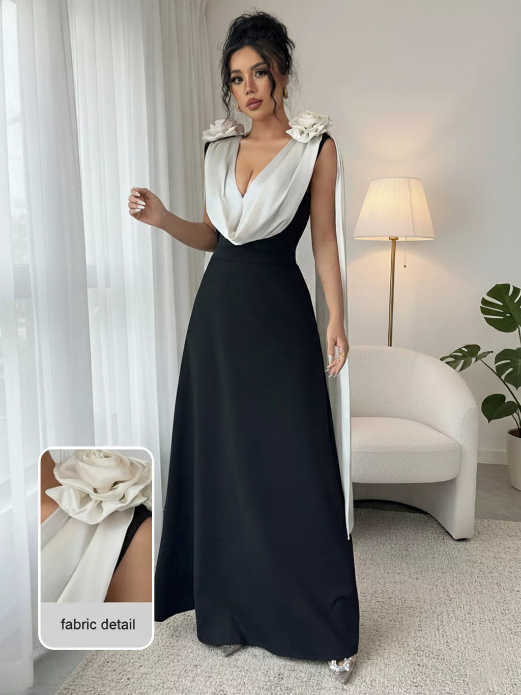 Floral Applique Two Tone Maxi Dress - Lilixa.store