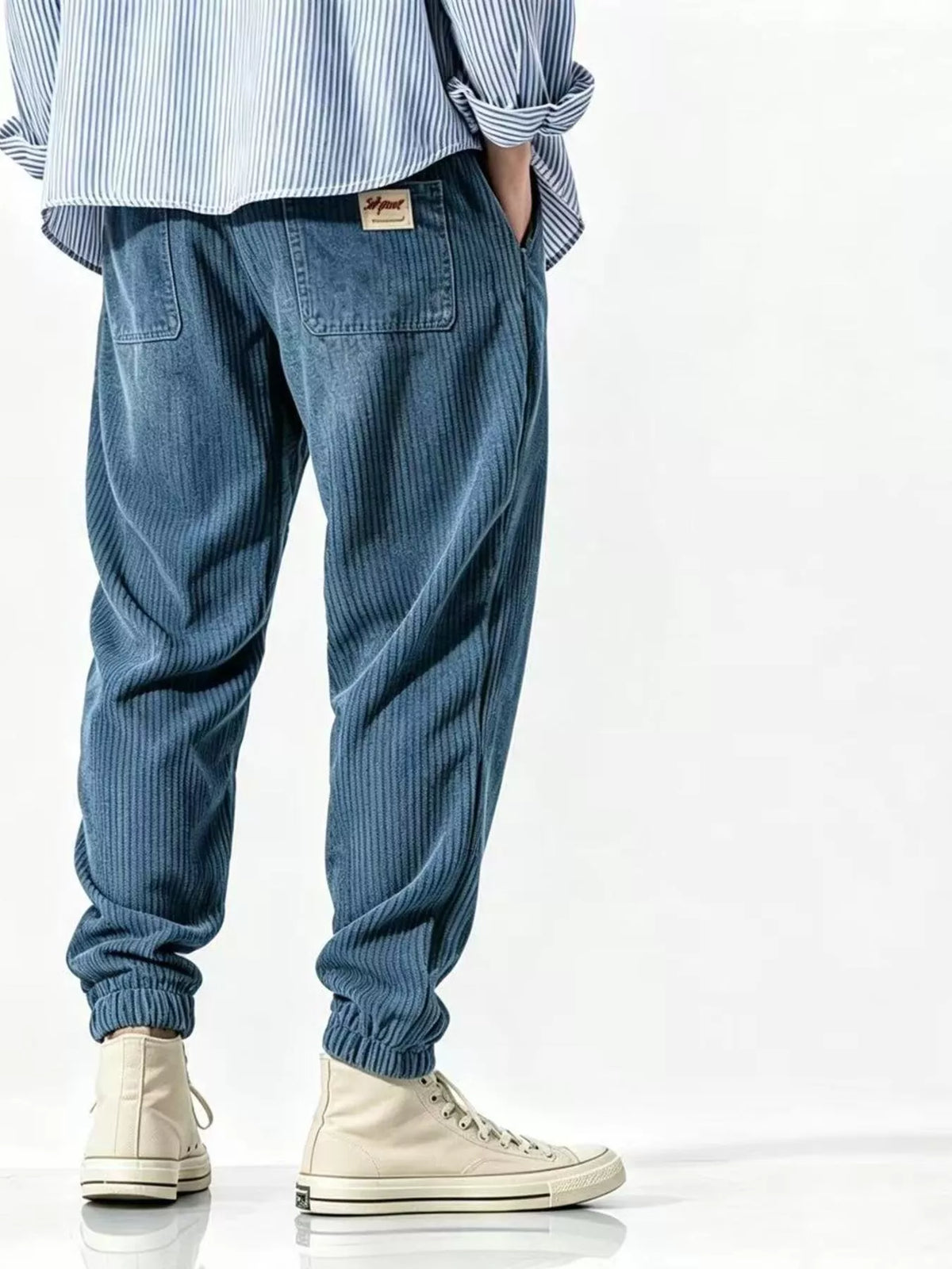 Men's Plus Size Corduroy Joggers with Elastic Cuffs