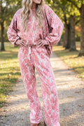 Multicolour Abstract Botanical Print Top and Drawstring Pants Set - Lilixa.store