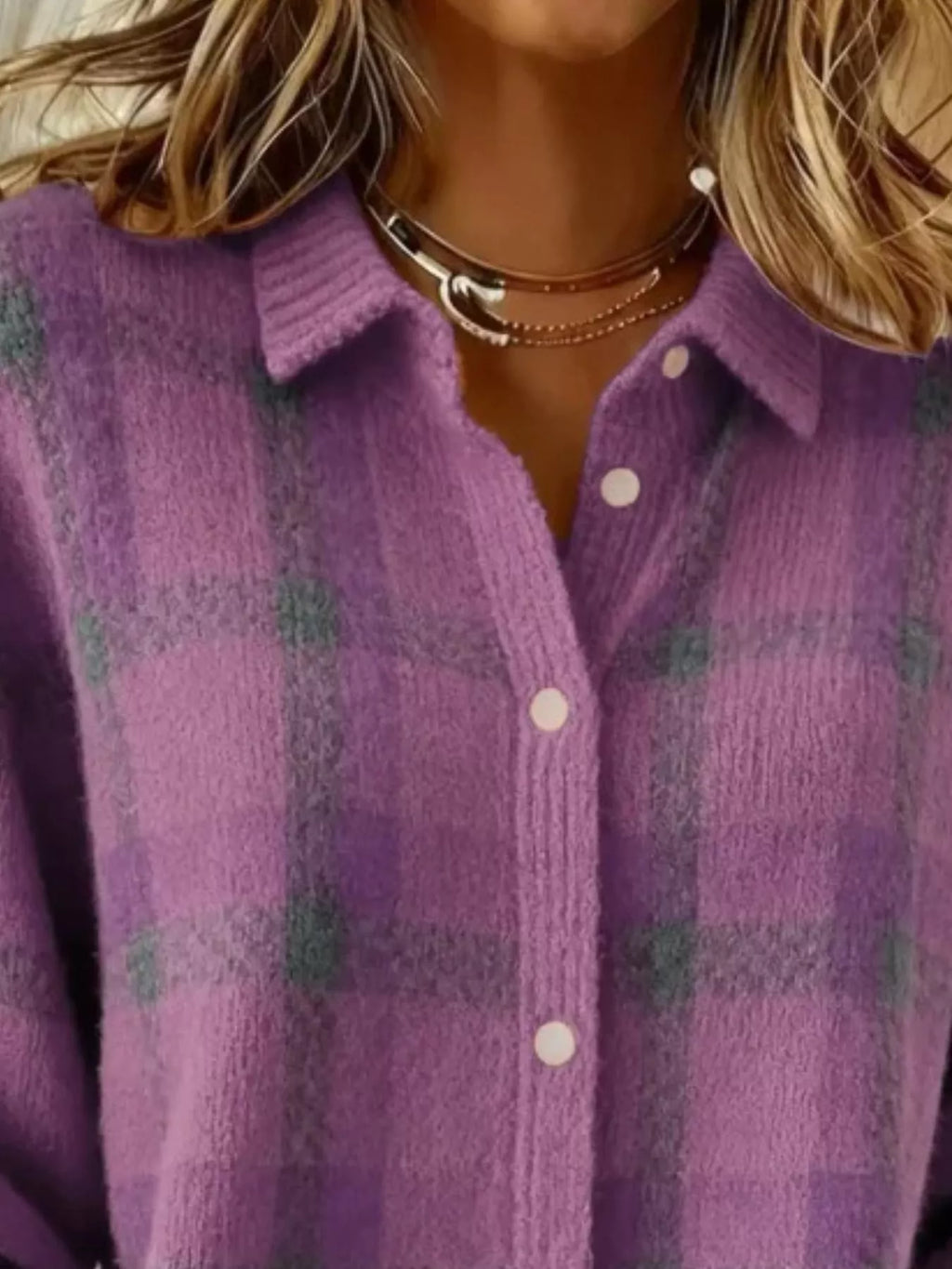 Full Size Plaid Button-Down Knit Cardigan Plus Size - Lilixa.store