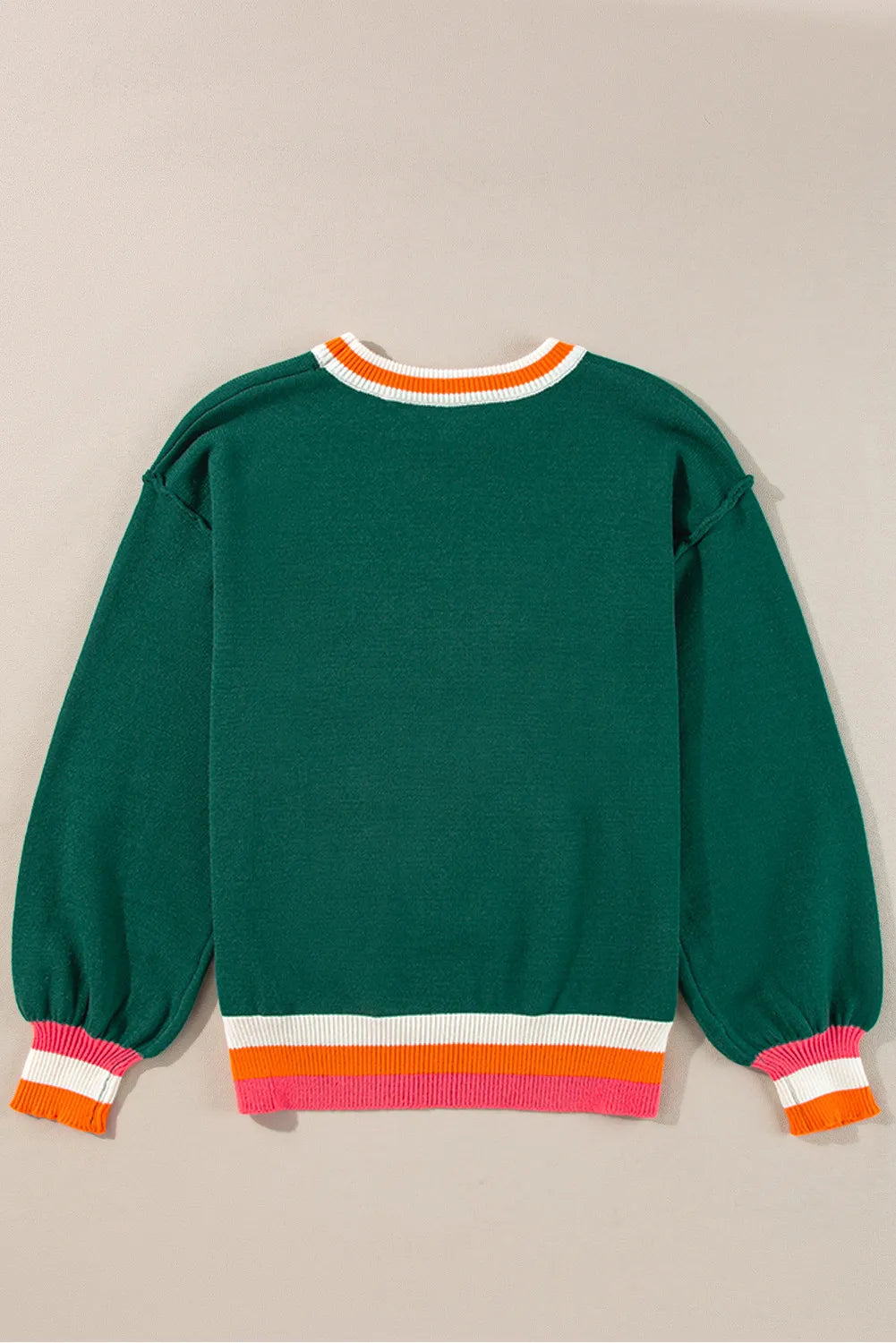 Contrast Round Neck Long Sleeve Sweater - Lilixa.store