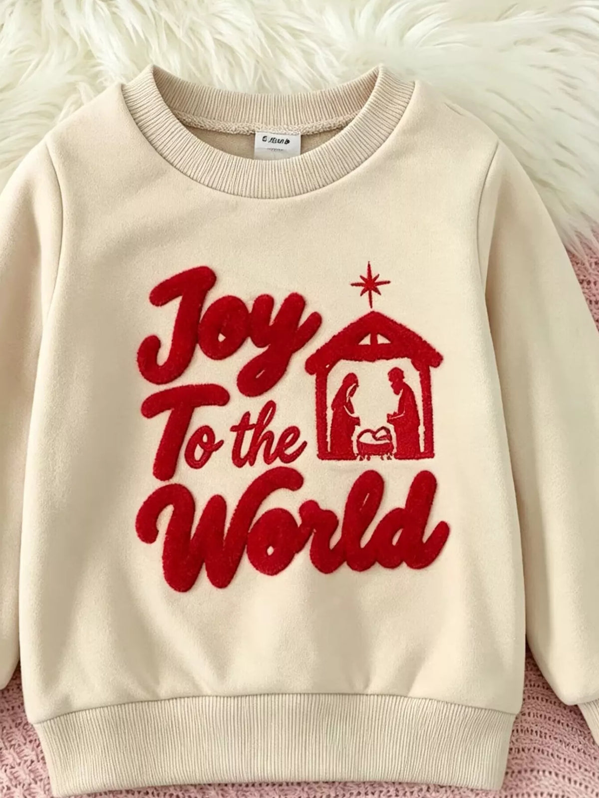 Children's Joy to the World Graphic Crew Neck Sweatshirt in Beige, view 2