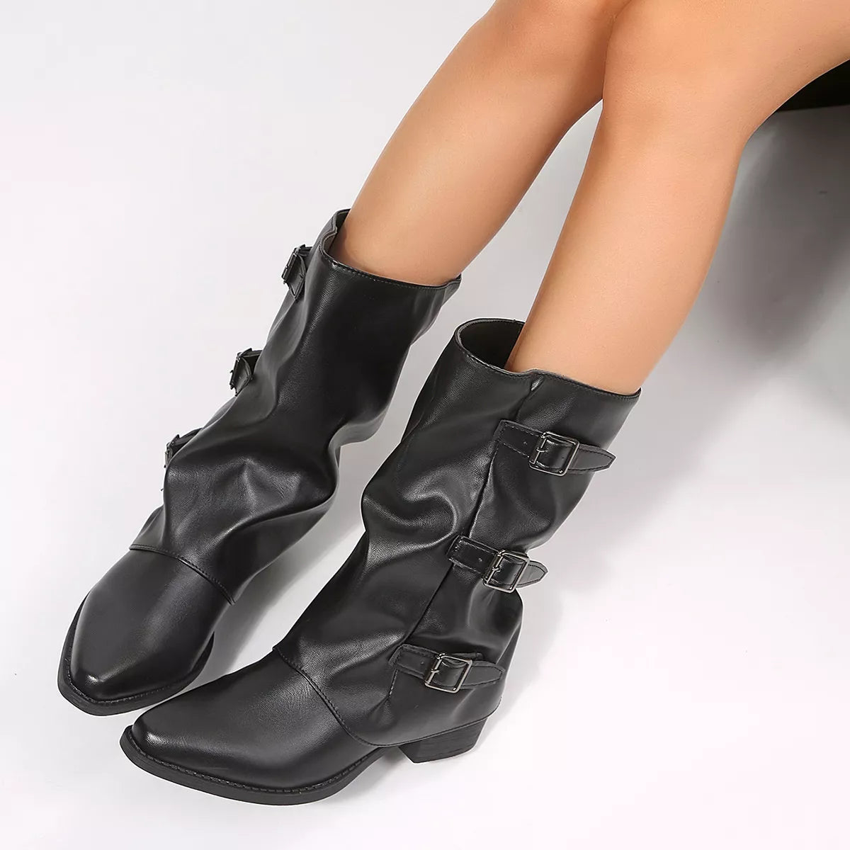 Point Toe Block Heels Boots - Lilixa.store