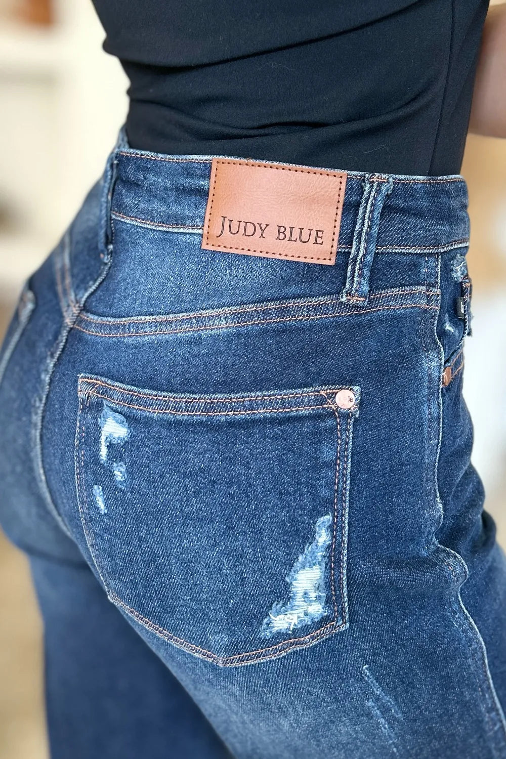 Judy Blue Full Size High Waist Rigid Magic Heavy Destroy Straight Jeans - Lilixa.store
