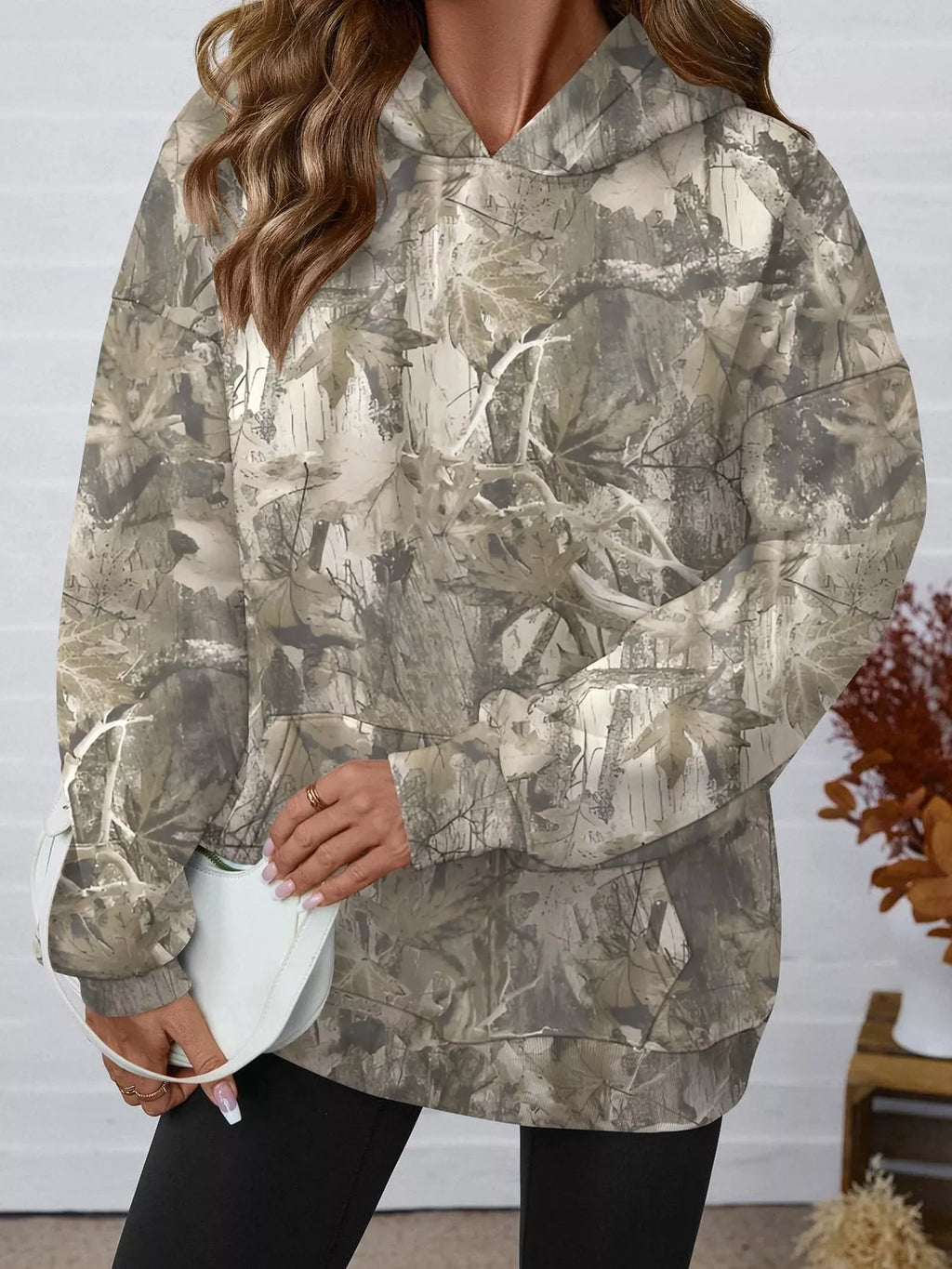 Printed Kangaroo Pocket Oversized Hoodie - Lilixa.store