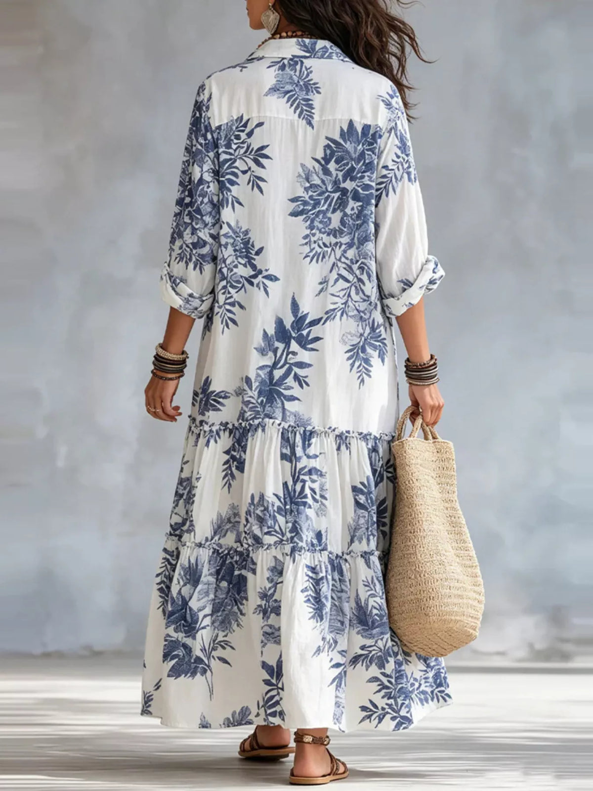 Printed Button Front Maxi Dress
