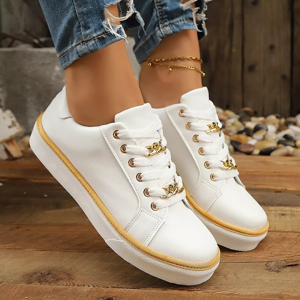 Round Toe Platform Sneakers - Lilixa.store