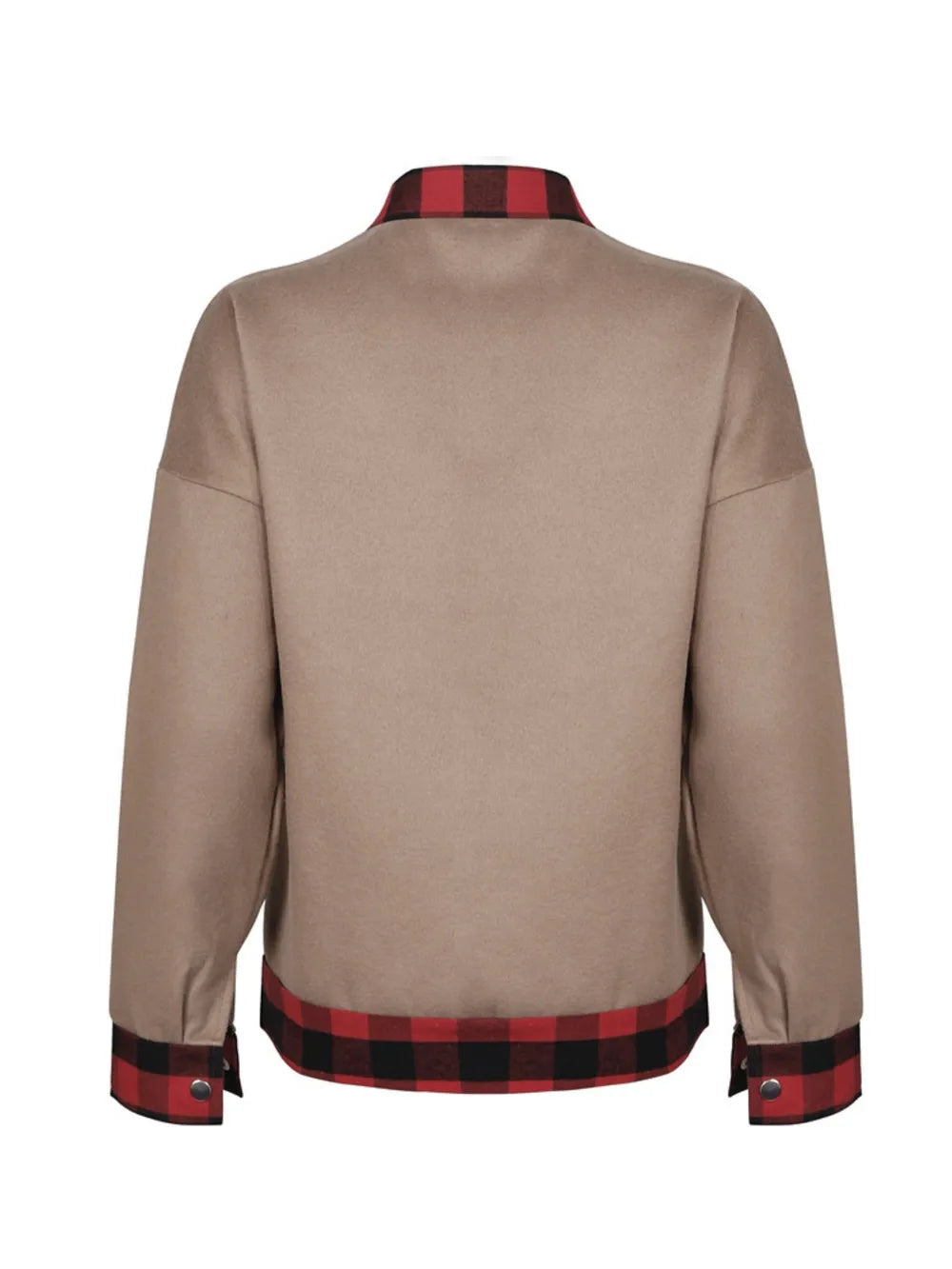 Plaid Trim Long Sleeve Jacket - Lilixa.store