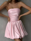 Strapless Ruched Mini Bubble Dress - Lilixa.store