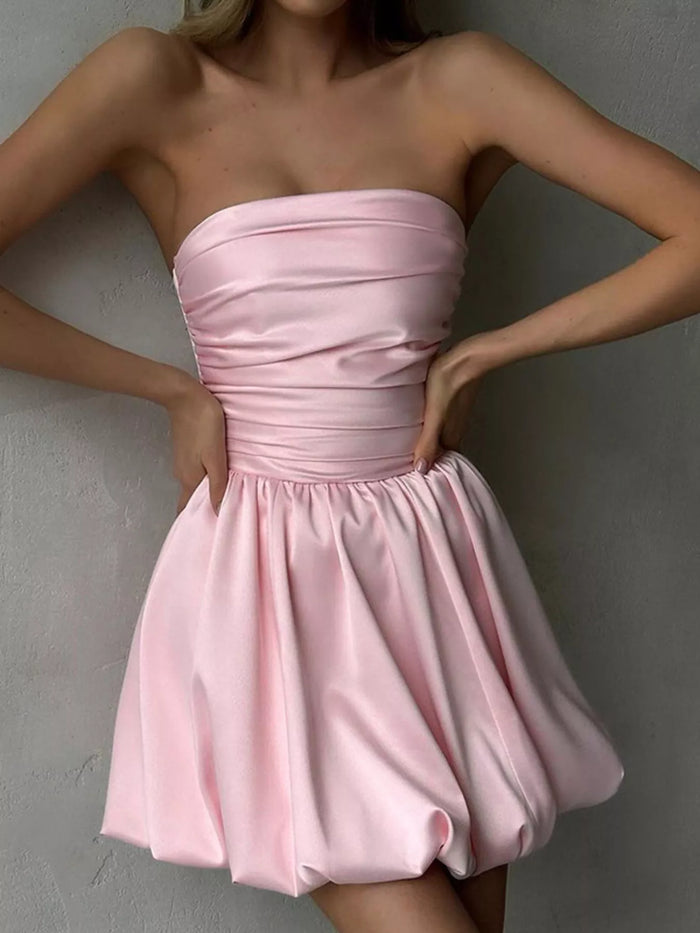 Strapless Ruched Mini Bubble Dress - Lilixa.store