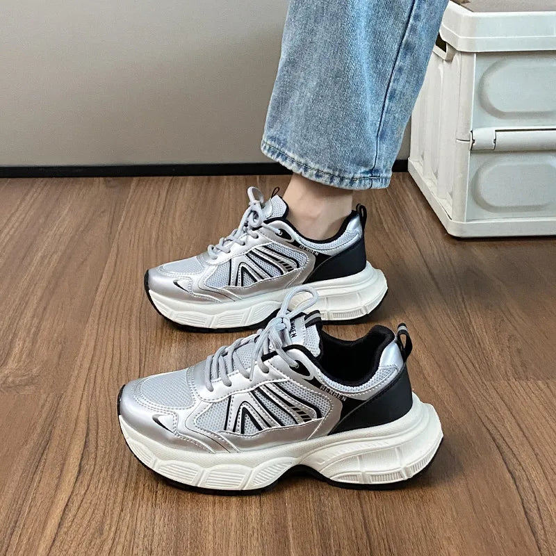 Lace-Up Platform Athletic Shoes - Lilixa.store