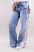 Lace-Paneled Wide-Leg Jeans - Lilixa.store