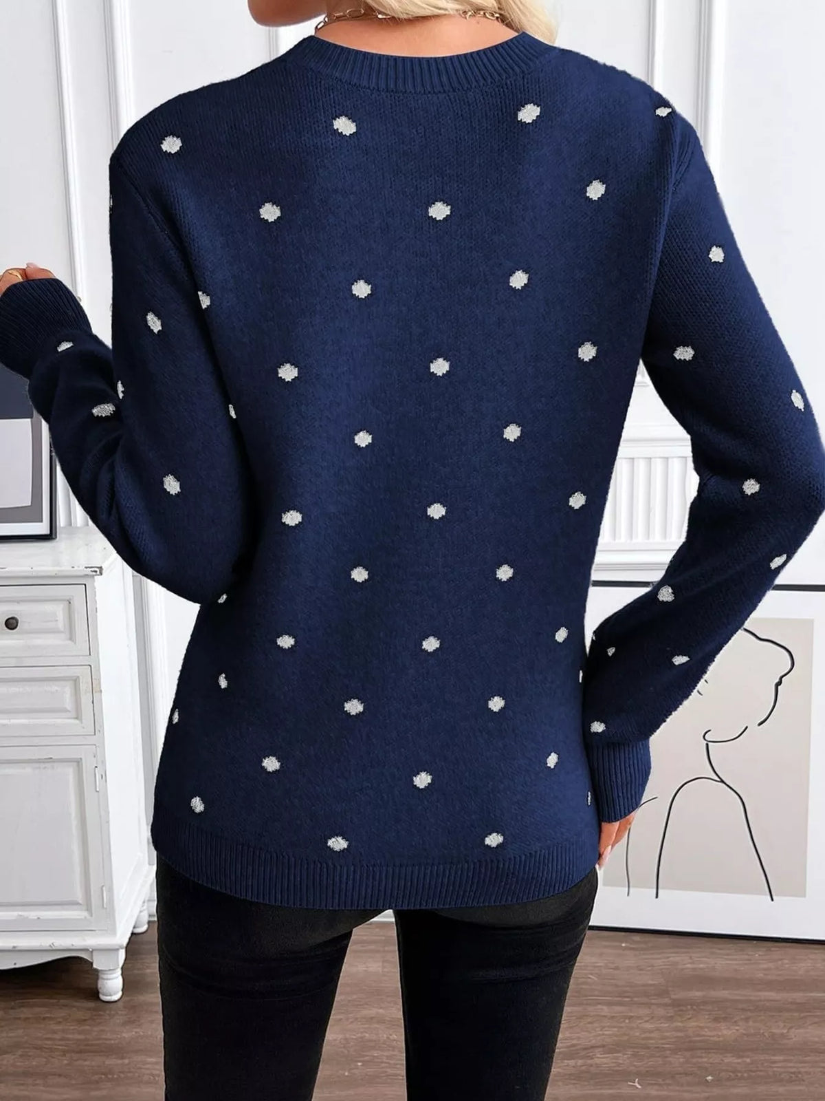 Polka Dot Crew Neck Sweater - Lilixa.store