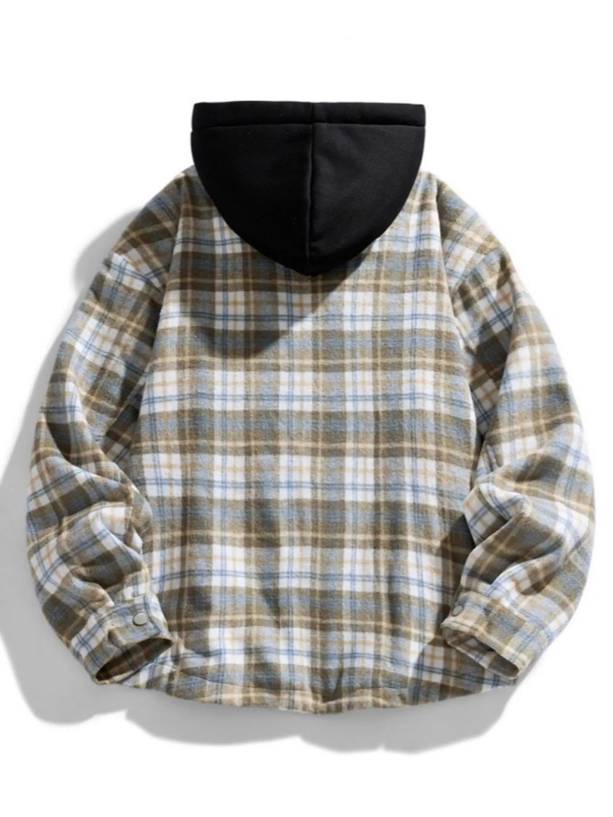 Men's Plus Size Drawstring Hooded Plaid Shirt Jacket - Lilixa.store