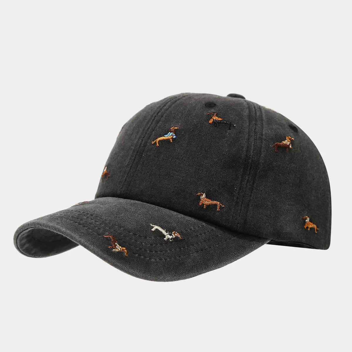 Dog Embroidered Washed Cotton Baseball Cap - Lilixa.store