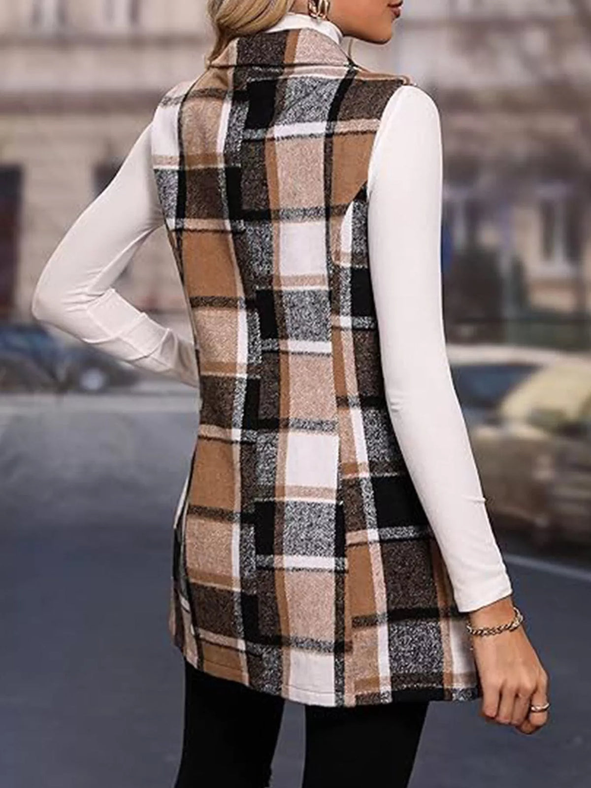 Plaid Button Up Vest Coat - Lilixa.store