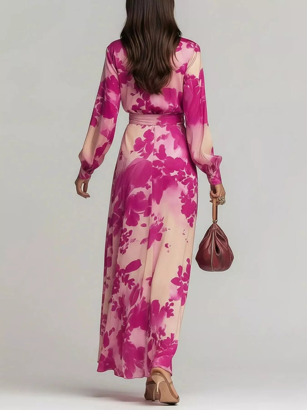 Floral Print Maxi Dress with Waist-Tie Detail - Lilixa.store