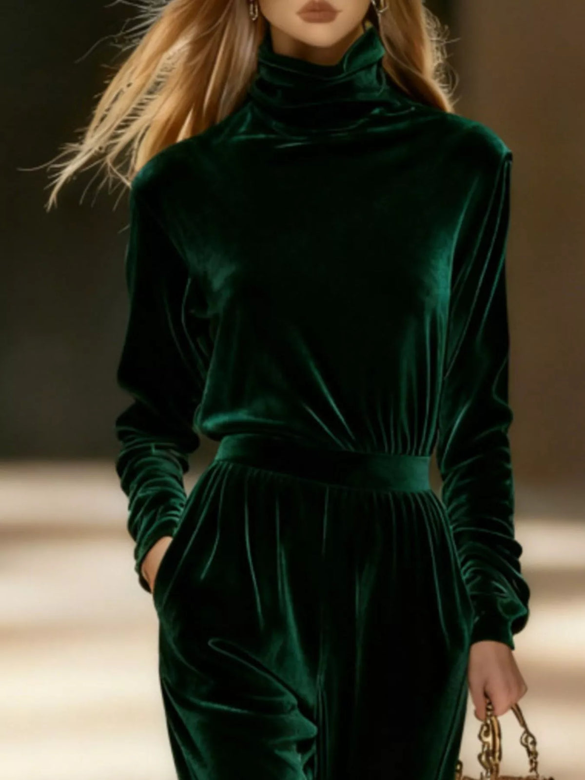 Full Size Velvet Turtleneck Long Sleeve Top and Wide-Leg Pants Set Plus Size - Lilixa.store