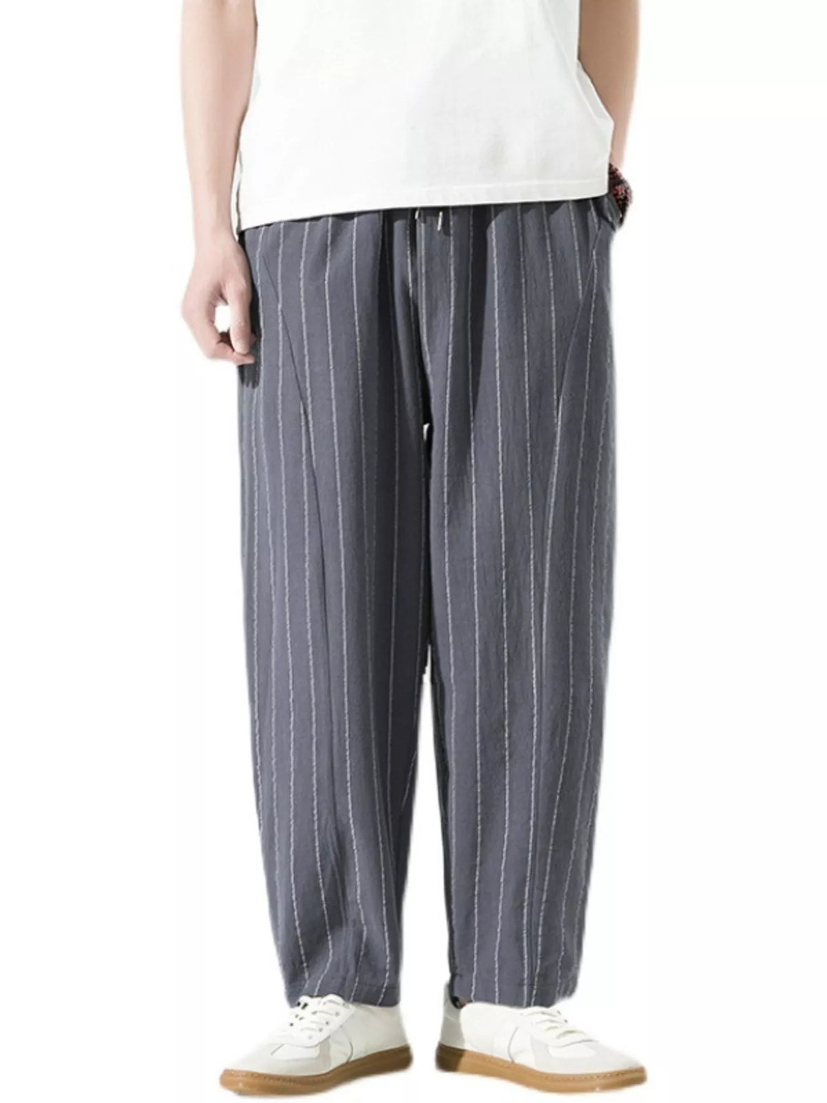 Men's Plus Size Striped Casual Loose Pants in Grey