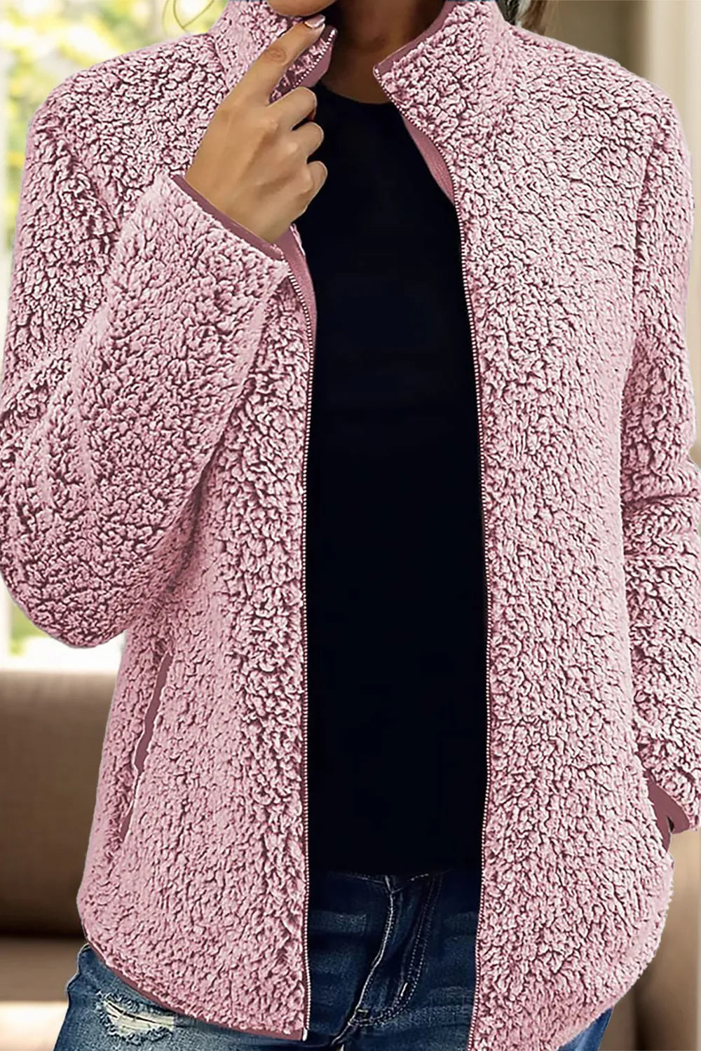 Pocketed Zip Up Turtleneck Jacket, view 15