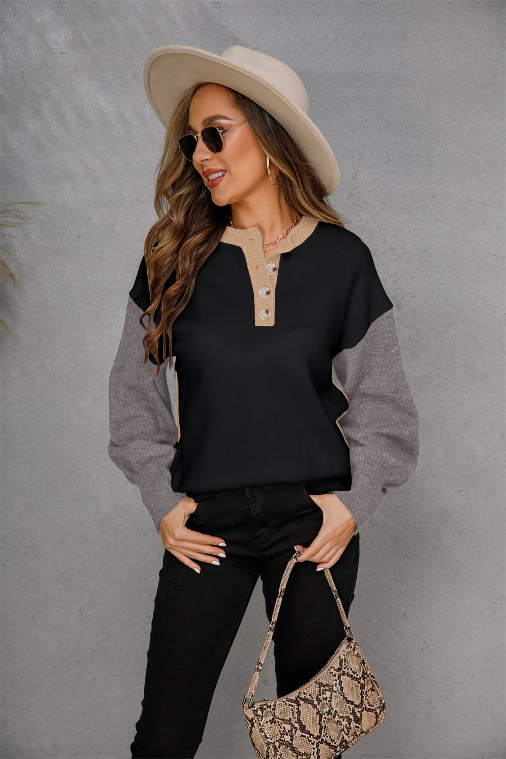Angel Wings Round Neck Buttoned Knit Top - Lilixa.store