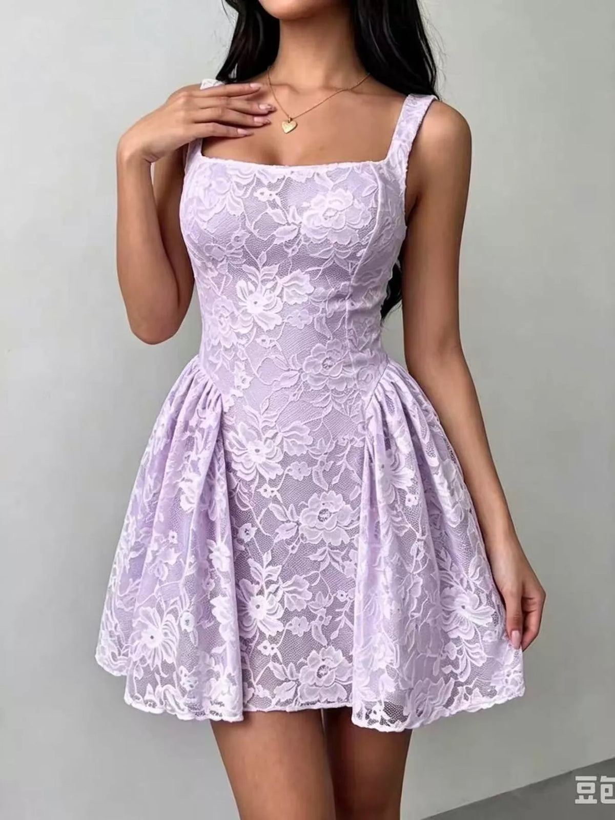 Floral Lace Square Neck Mini Dress - Lilixa.store