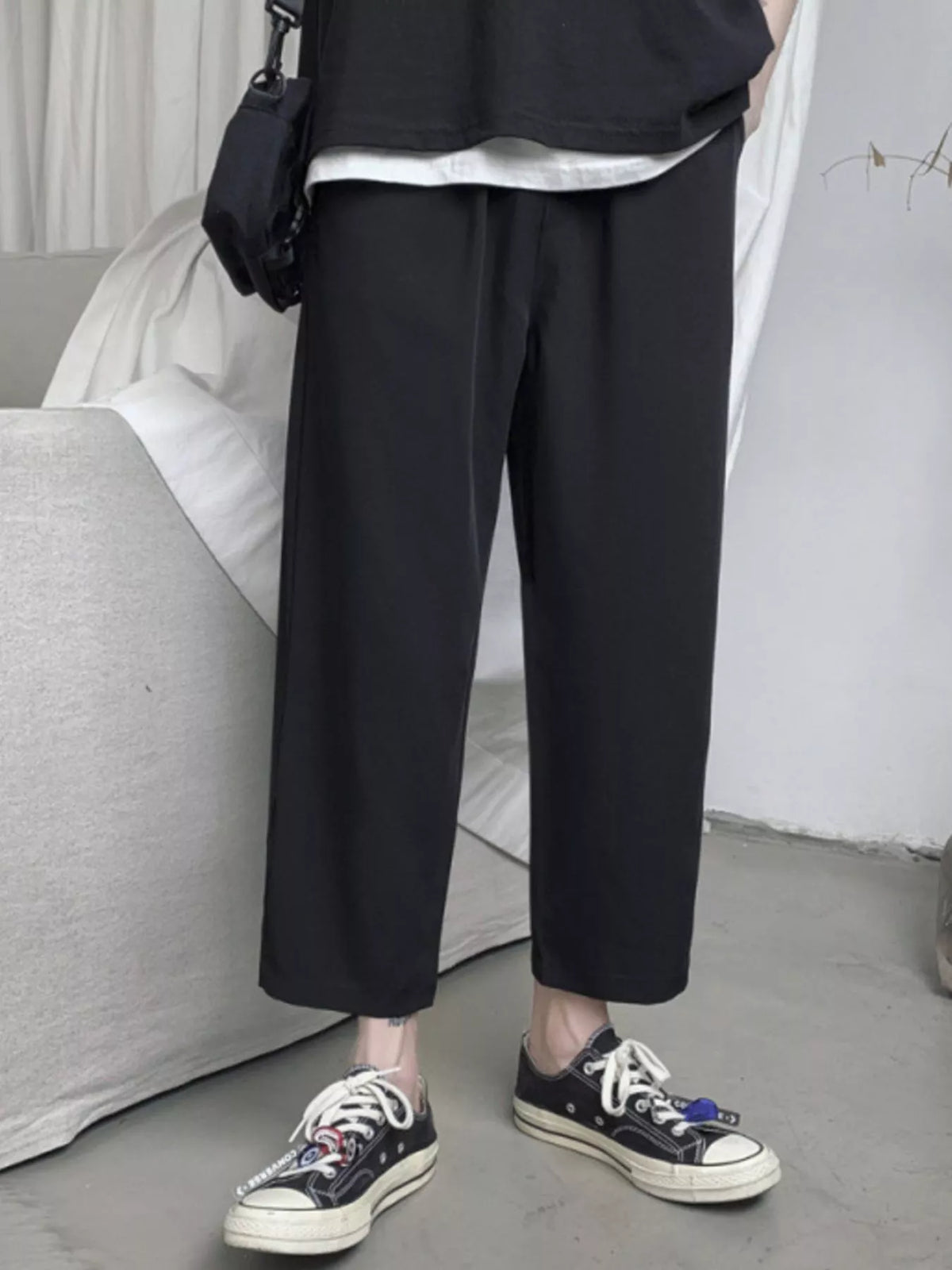 Men's Full Size Loose-Fit Cropped Casual Pants Plus Size in Black, view 2