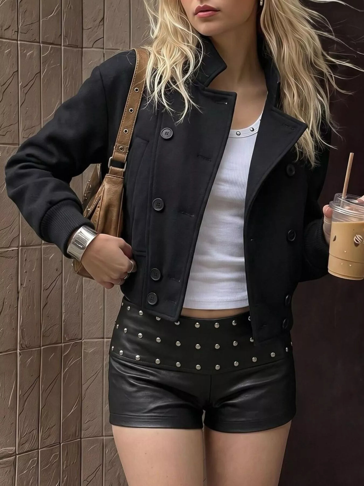 Double-Breasted Cropped Outerwear - Lilixa.store
