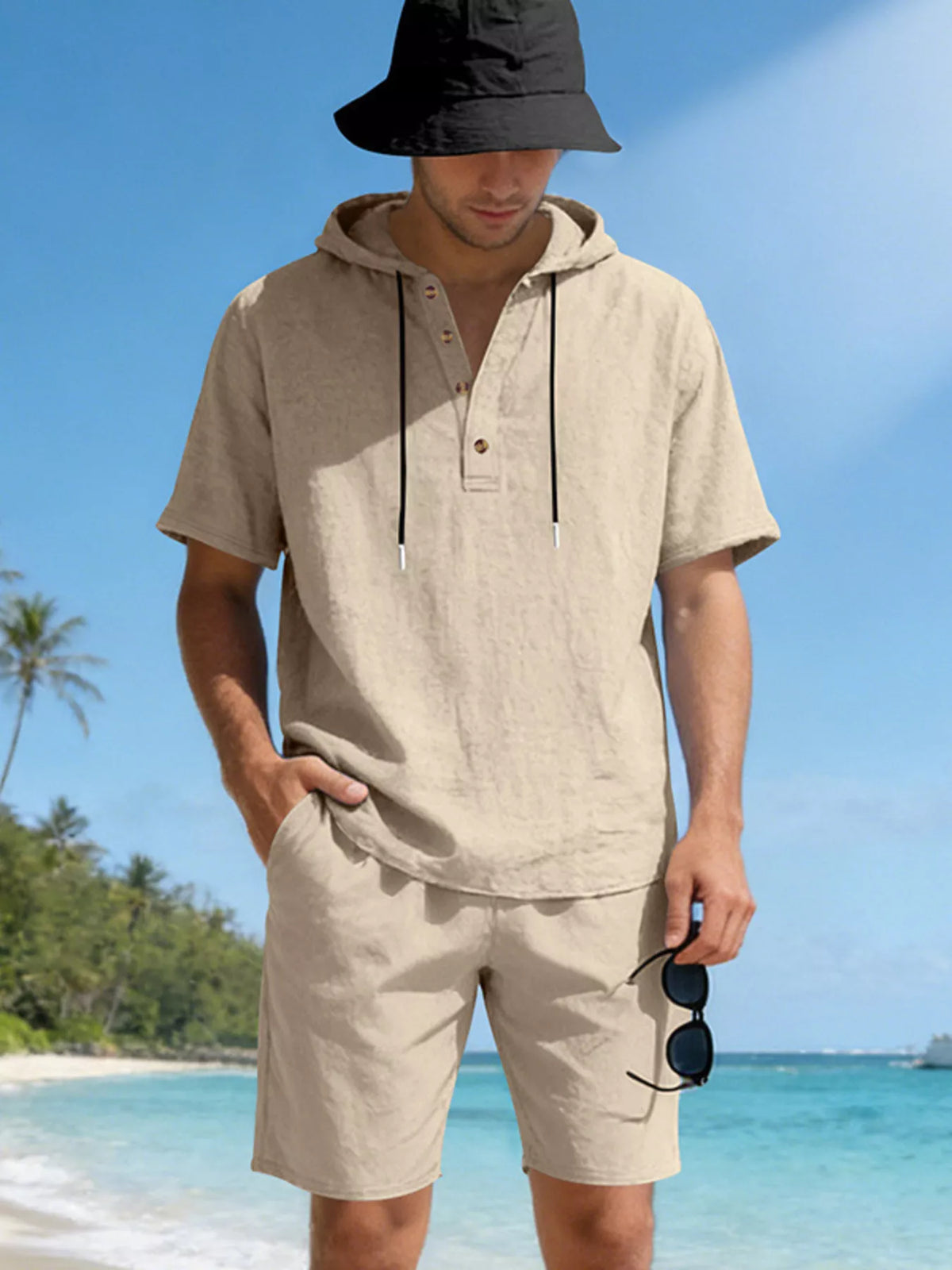 Men's Full Size Casual Short Sleeve Hooded Top & Shorts Set Plus Size - Lilixa.store
