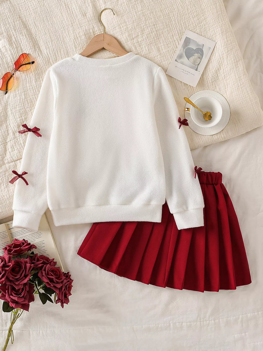 Children's Bow Long Sleeve Top and Skirt Set - Lilixa.store