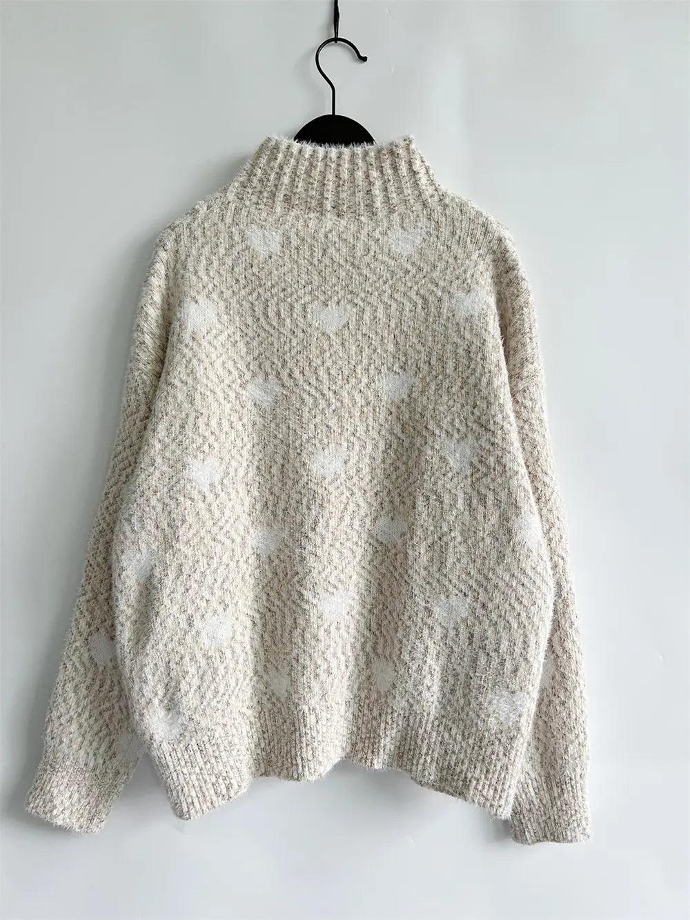 Heart Heathered Turtleneck Drop Shoulder Sweater, view 9