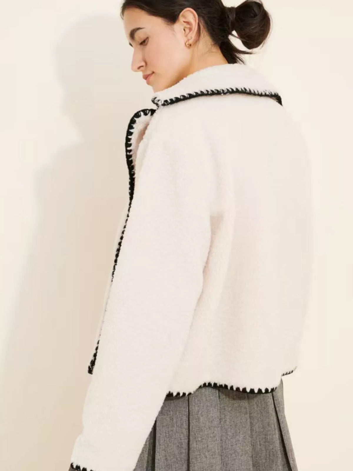 Sherpa Contrast Trim Button Up Outerwear - Lilixa.store