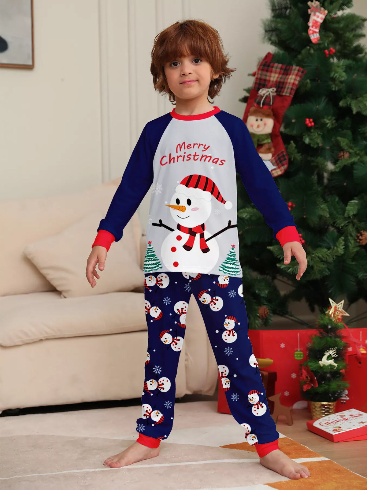 Full Size Family Matching Christmas Snowman Print Pajama Set Plus Size