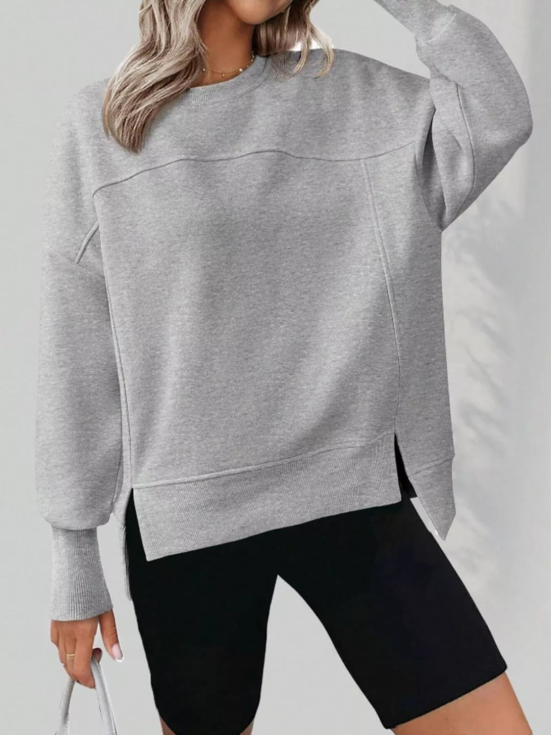 Casual Loose Side Slit Sweatshirt - Lilixa.store