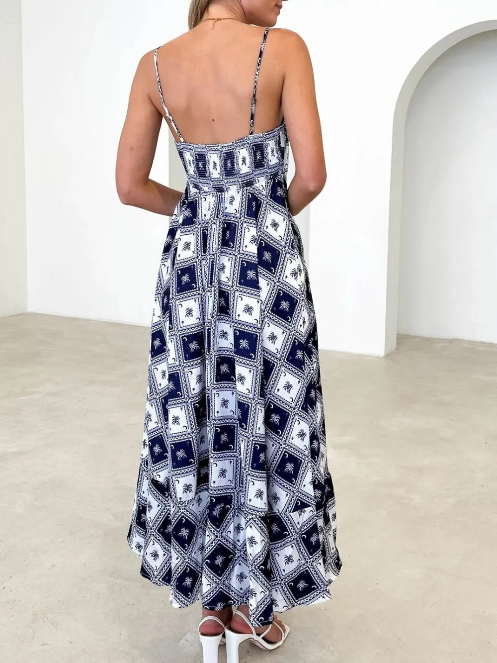Printed Square Neck Midi Cami Dress - Lilixa.store