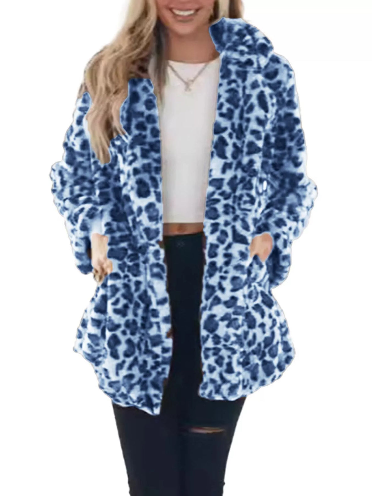 Full Size Leopard Open Front Outerwear Plus Size - Lilixa.store